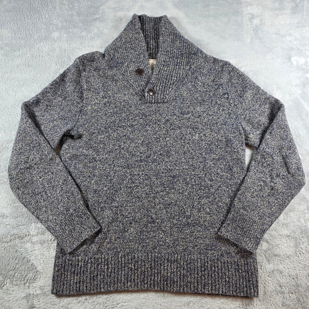 J. Crew Mens Small Blue Rugged Merino Wool Blend Shawl Collar Sweater Marled